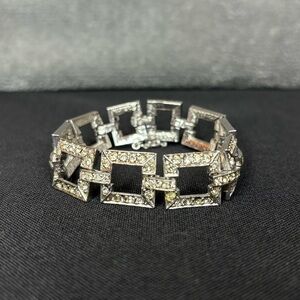 Vintage Napier Bracelet, Costume Silver, Rhinestones, Snap Clasp
